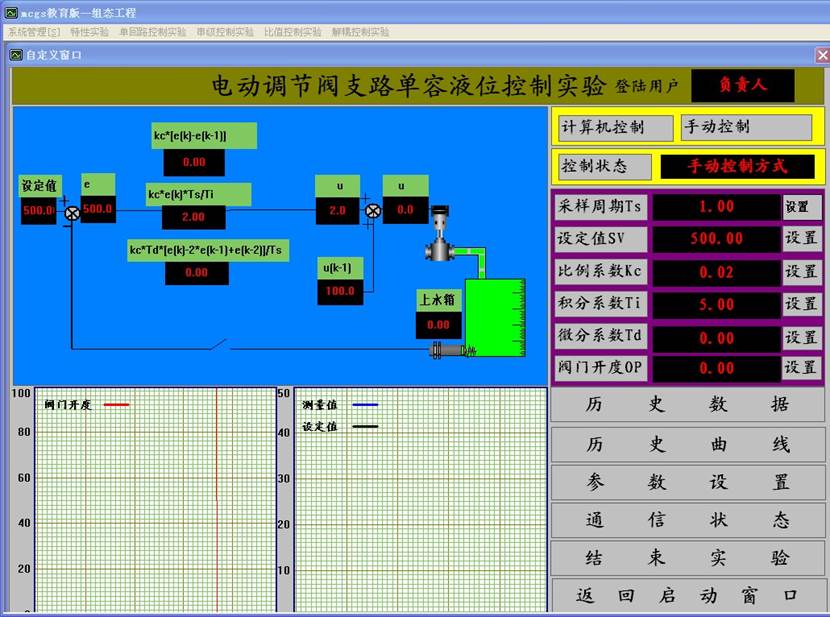 電動調節閥支路單容液位控制實驗畫面